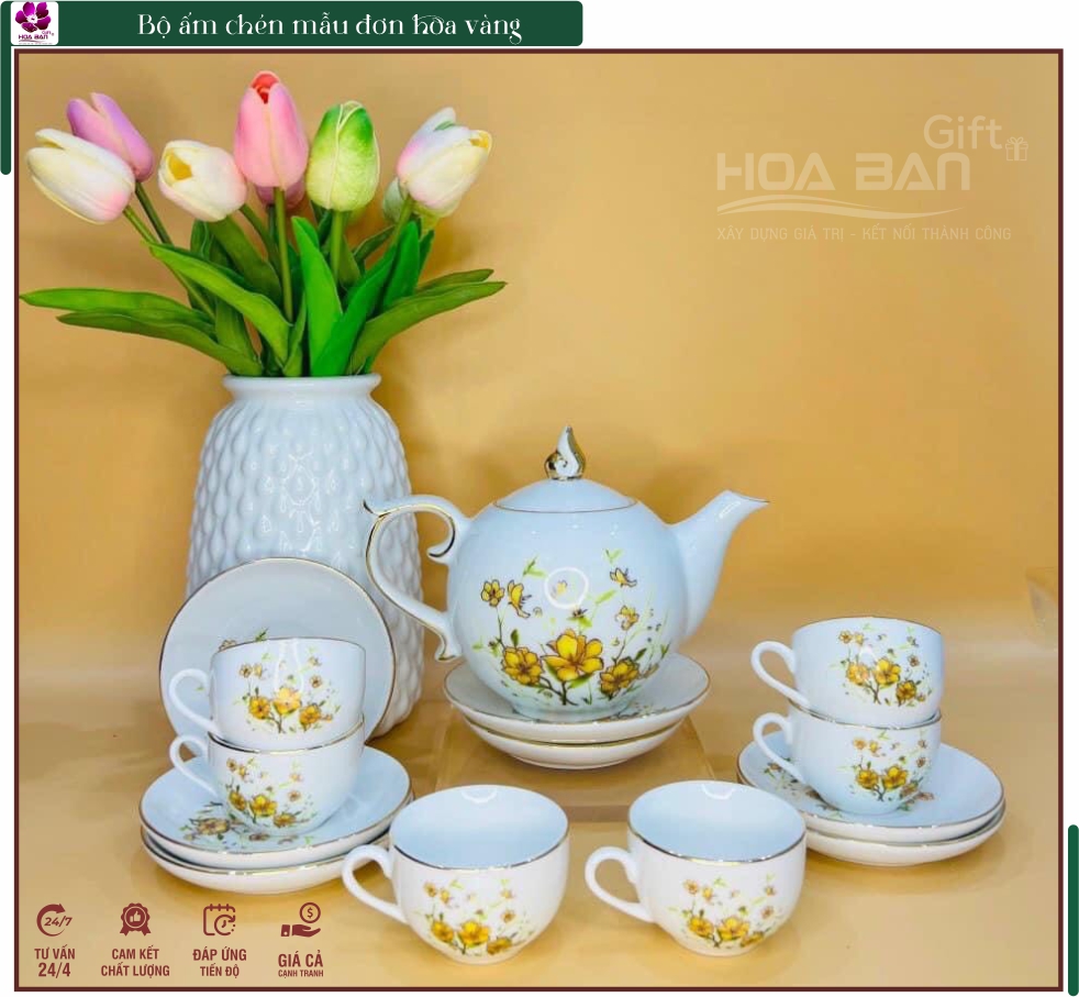 Bộ ấm chén mẫu đơn hoa vàng