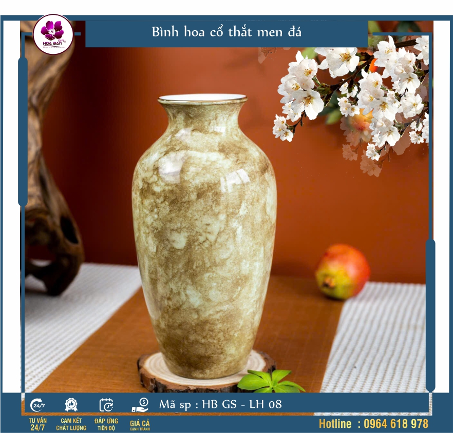 Bình hoa cổ thắt men đá