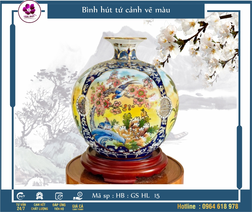 Bình hút lộc tứ cảnh vẽ màu